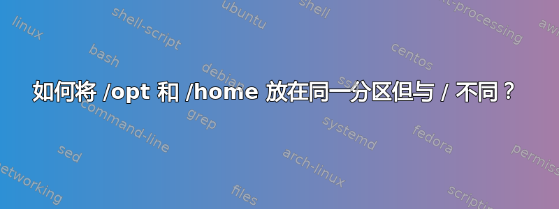 如何将 /opt 和 /home 放在同一分区但与 / 不同？