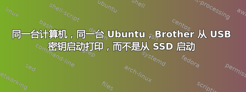 同一台计算机，同一台 Ubuntu，Brother 从 USB 密钥启动打印，而不是从 SSD 启动