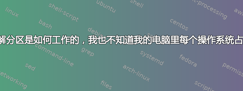 我似乎无法理解分区是如何工作的，我也不知道我的电脑里每个操作系统占用了多少空间