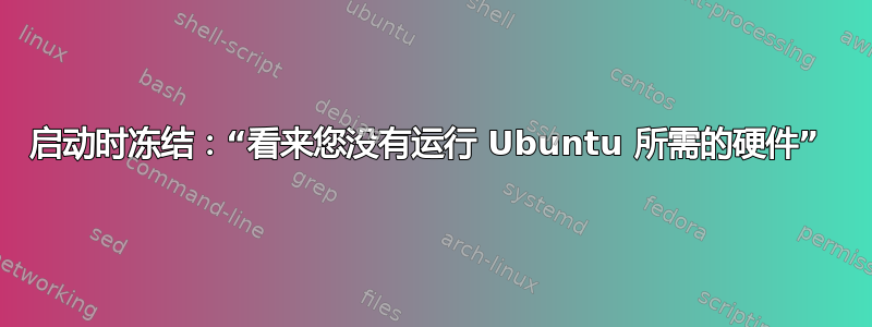 启动时冻结：“看来您没有运行 Ubuntu 所需的硬件” 