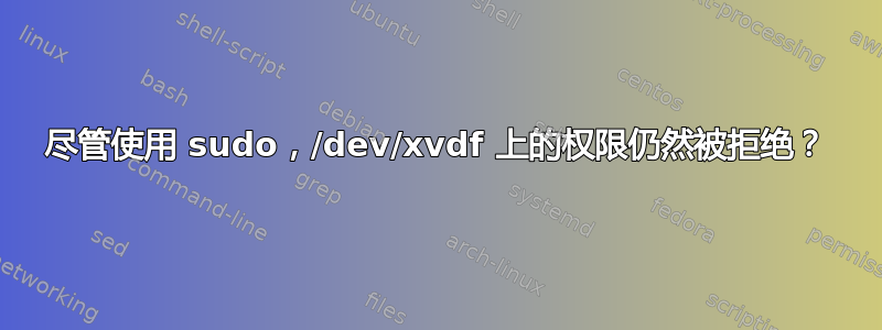 尽管使用 sudo，/dev/xvdf 上的权限仍然被拒绝？