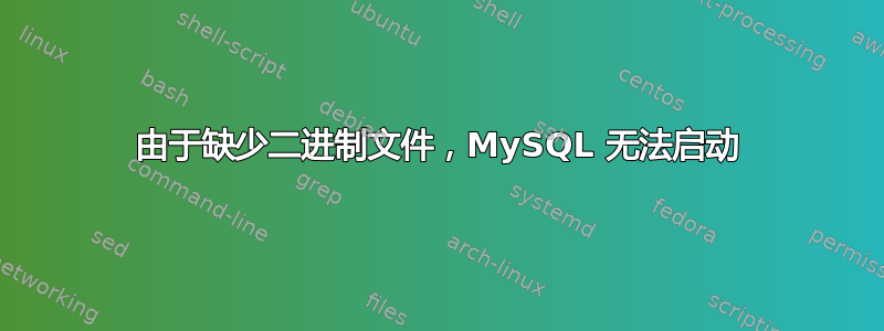 由于缺少二进制文件，MySQL 无法启动