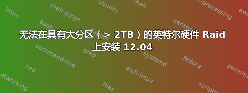 无法在具有大分区（> 2TB）的英特尔硬件 Raid 上安装 12.04