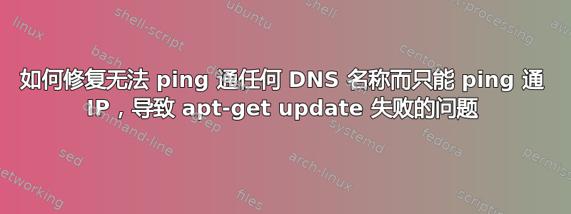 如何修复无法 ping 通任何 DNS 名称而只能 ping 通 IP，导致 apt-get update 失败的问题