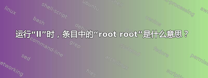 运行“ll”时，条目中的“root root”是什么意思？