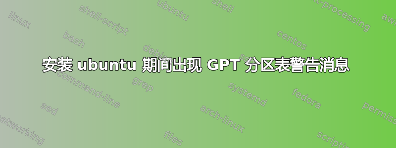 安装 ubuntu 期间出现 GPT 分区表警告消息