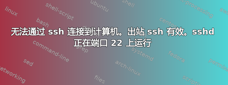 无法通过 ssh 连接到计算机。出站 ssh 有效。sshd 正在端口 22 上运行