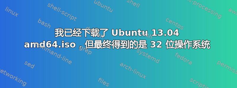 我已经下载了 Ubuntu 13.04 amd64.iso，但最终得到的是 32 位操作系统