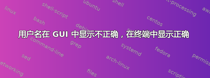 用户名在 GUI 中显示不正确，在终端中显示正确