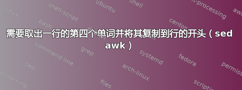 需要取出一行的第四个单词并将其复制到行的开头（sed awk）