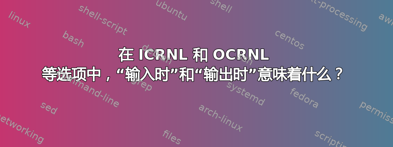 在 ICRNL 和 OCRNL 等选项中，“输入时”和“输出时”意味着什么？