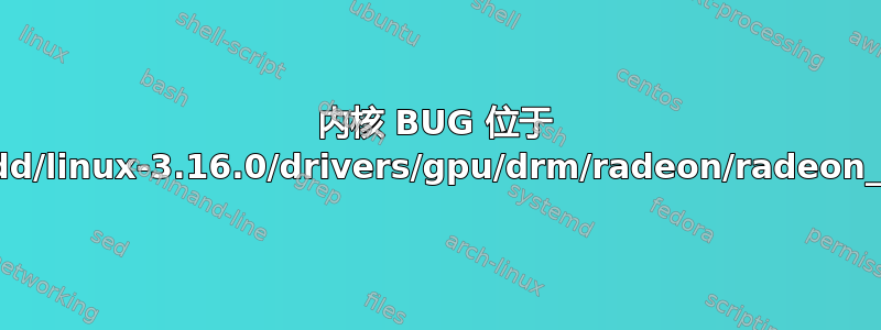 内核 BUG 位于 /build/buildd/linux-3.16.0/drivers/gpu/drm/radeon/radeon_s8.c:321！