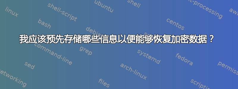 我应该预先存储哪些信息以便能够恢复加密数据？