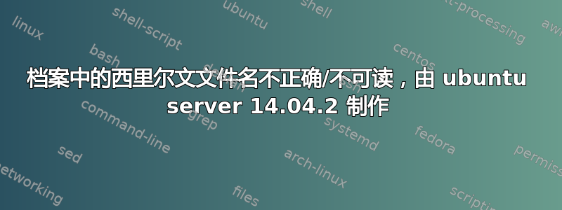 档案中的西里尔文文件名不正确/不可读，由 ubuntu server 14.04.2 制作