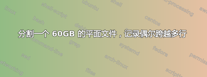 分割一个 60GB 的平面文件，记录偶尔跨越多行