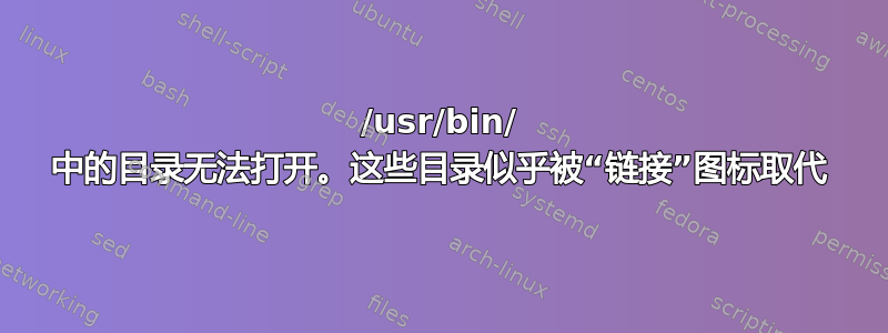 /usr/bin/ 中的目录无法打开。这些目录似乎被“链接”图标取代