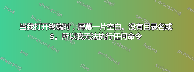 当我打开终端时，屏幕一片空白。没有目录名或 $。所以我无法执行任何命令