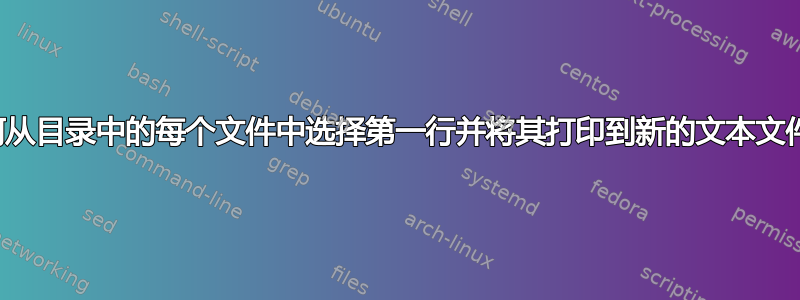 如何从目录中的每个文件中选择第一行并将其打印到新的文本文件中