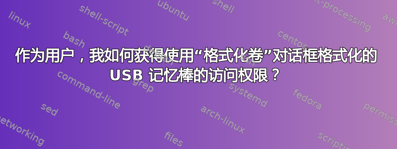 作为用户，我如何获得使用“格式化卷”对话框格式化的 USB 记忆棒的访问权限？