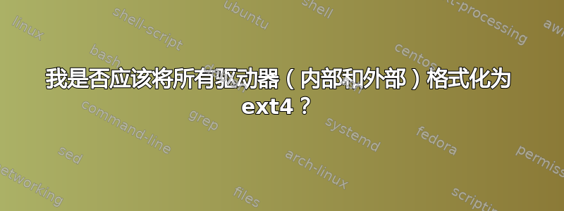 我是否应该将所有驱动器（内部和外部）格式化为 ext4？