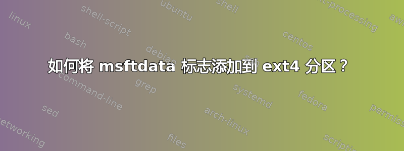 如何将 msftdata 标志添加到 ext4 分区？