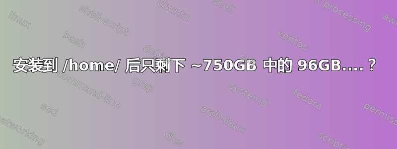 安装到 /home/ 后只剩下 ~750GB 中的 96GB....？