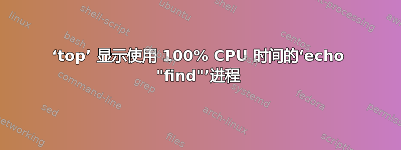 ‘top’ 显示使用 100% CPU 时间的‘echo "find"’进程