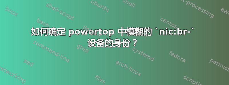 如何确定 powertop 中模糊的 `nic:br-` 设备的身份？