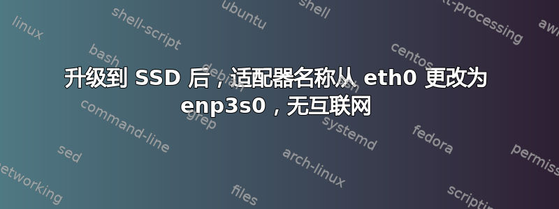 升级到 SSD 后，适配器名称从 eth0 更改为 enp3s0，无互联网