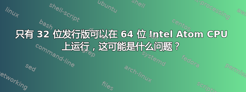 只有 32 位发行版可以在 64 位 Intel Atom CPU 上运行，这可能是什么问题？