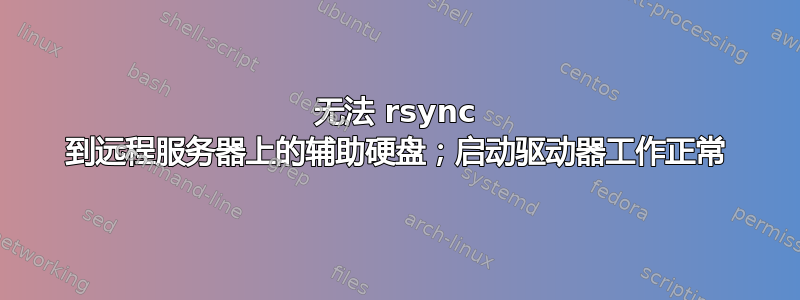 无法 rsync 到远程服务器上的辅助硬盘；启动驱动器工作正常