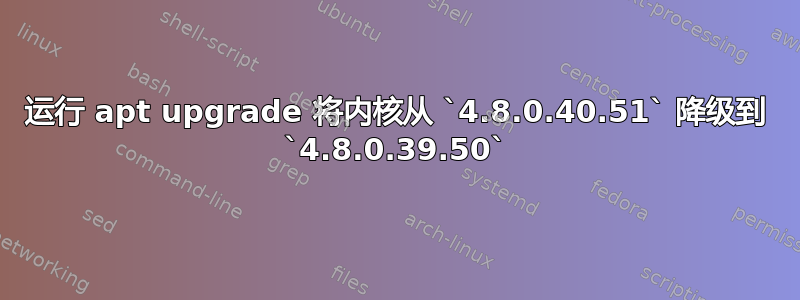 运行 apt upgrade 将内核从 `4.8.0.40.51` 降级到 `4.8.0.39.50`