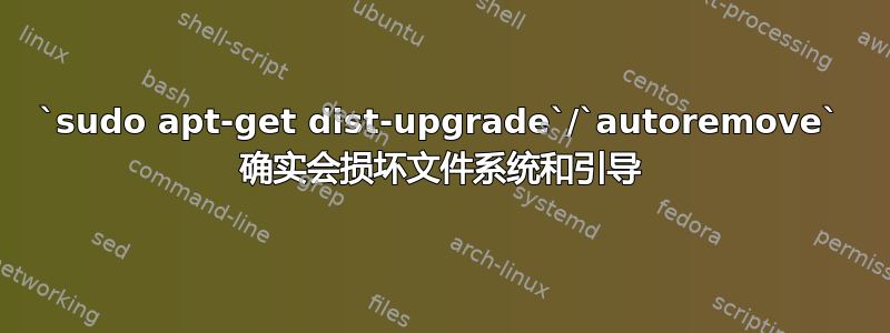 `sudo apt-get dist-upgrade`/`autoremove` 确实会损坏文件系统和引导