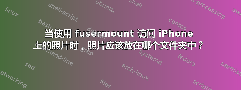 当使用 fusermount 访问 iPhone 上的照片时，照片应该放在哪个文件夹中？