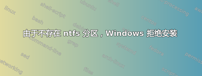 由于不存在 ntfs 分区，Windows 拒绝安装