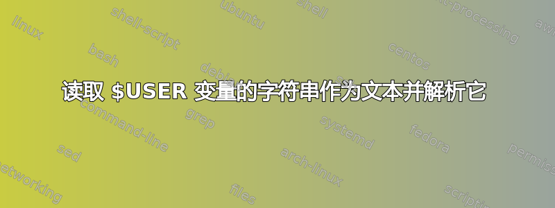 读取 $USER 变量的字符串作为文本并解析它