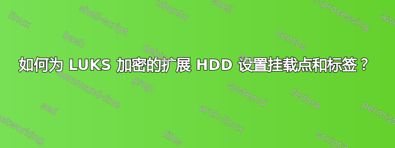 如何为 LUKS 加密的扩展 HDD 设置挂载点和标签？