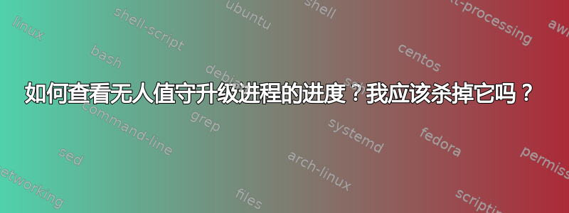 如何查看无人值守升级进程的进度？我应该杀掉它吗？