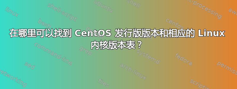 在哪里可以找到 CentOS 发行版版本和相应的 Linux 内核版本表？