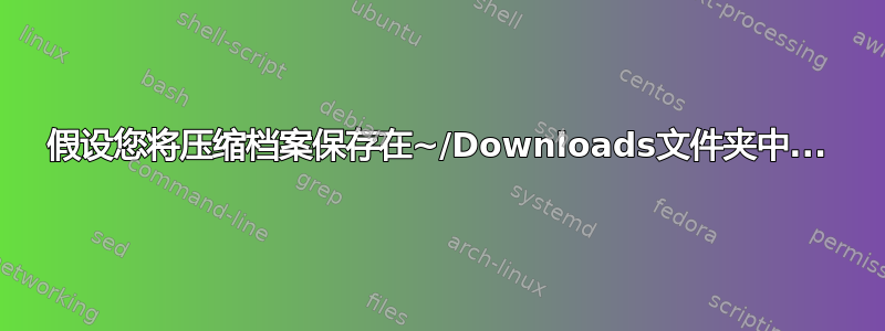 假设您将压缩档案保存在~/Downloads文件夹中...