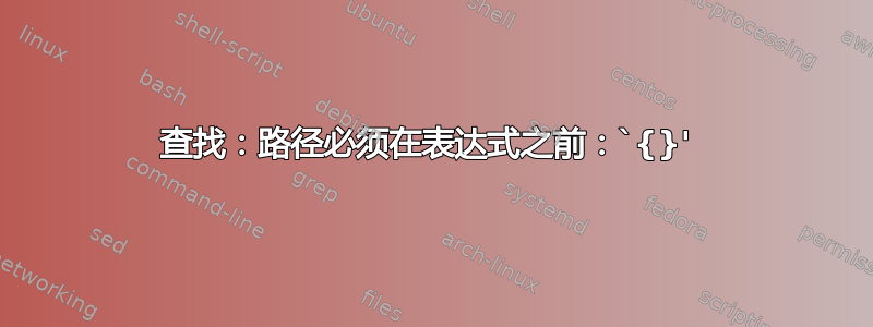 查找：路径必须在表达式之前：`{}' 