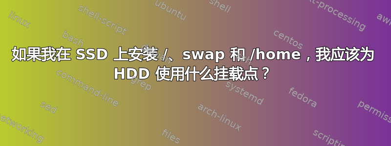 如果我在 SSD 上安装 /、swap 和 /home，我应该为 HDD 使用什么挂载点？