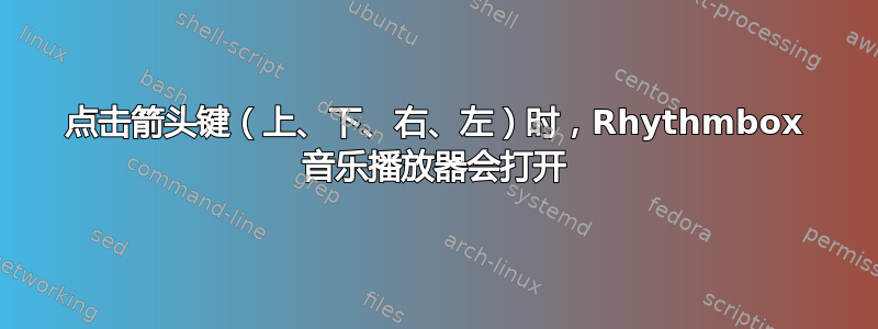 点击箭头键（上、下、右、左）时，Rhythmbox 音乐播放器会打开