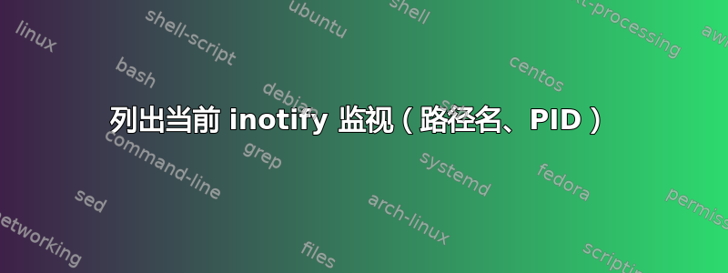 列出当前 inotify 监视（路径名、PID）