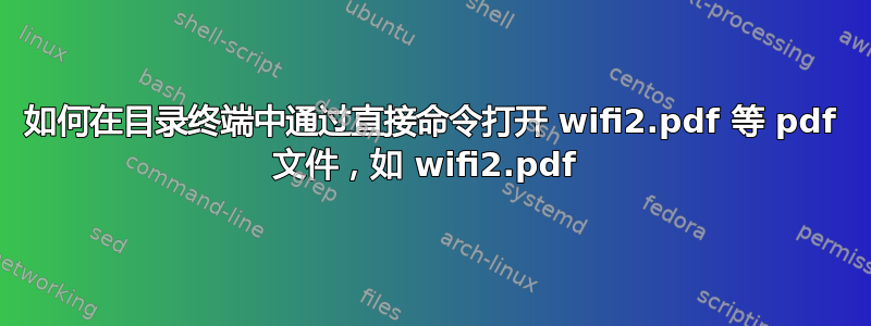 如何在目录终端中通过直接命令打开 wifi2.pdf 等 pdf 文件，如 wifi2.pdf 