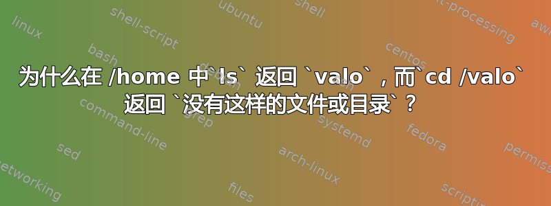 为什么在 /home 中`ls` 返回 `valo`，而`cd /valo` 返回 `没有这样的文件或目录`？