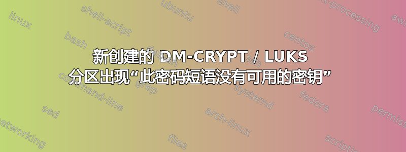 新创建的 DM-CRYPT / LUKS 分区出现“此密码短语没有可用的密钥”