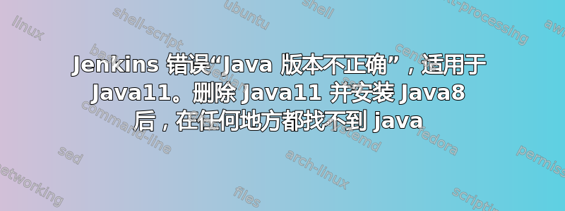 Jenkins 错误“Java 版本不正确”，适用于 Java11。删除 Java11 并安装 Java8 后，在任何地方都找不到 java