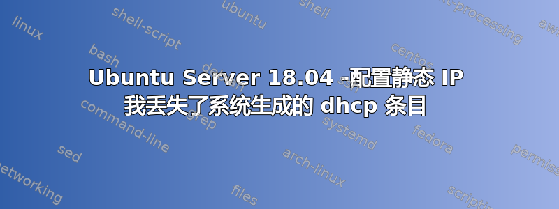 Ubuntu Server 18.04 -配置静态 IP 我丢失了系统生成的 dhcp 条目