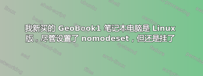 我新买的 GeoBook1 笔记本电脑是 Linux 版，尽管设置了 nomodeset，但还是挂了